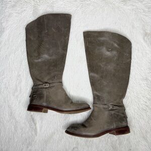FRANCO SARTO / Haylie gray pebbled leather tall knee high riding boots / 9.5 WC